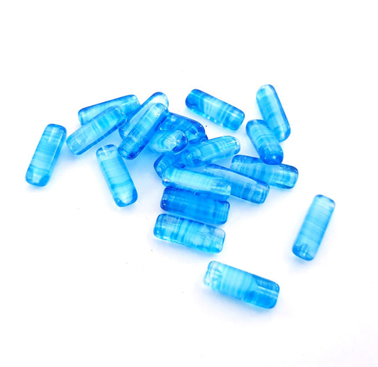 Tube 15x5mm Blue Mixed Czech Glass Bead - Pack of 20