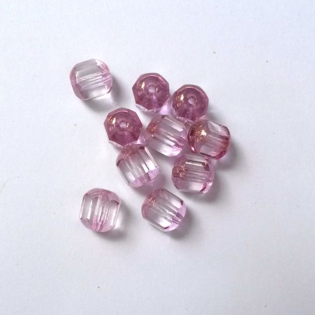 Cathedral Czech Glass Bead Barrel 8mm Lustred Pink Crown - Pack of 10