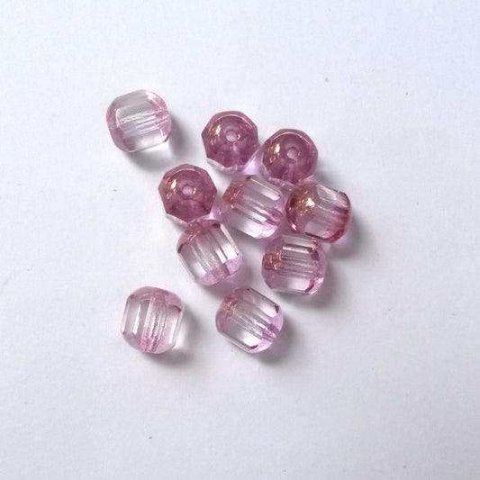Cathedral Czech Glass Bead Barrel 8mm Lustred Pink Crown
