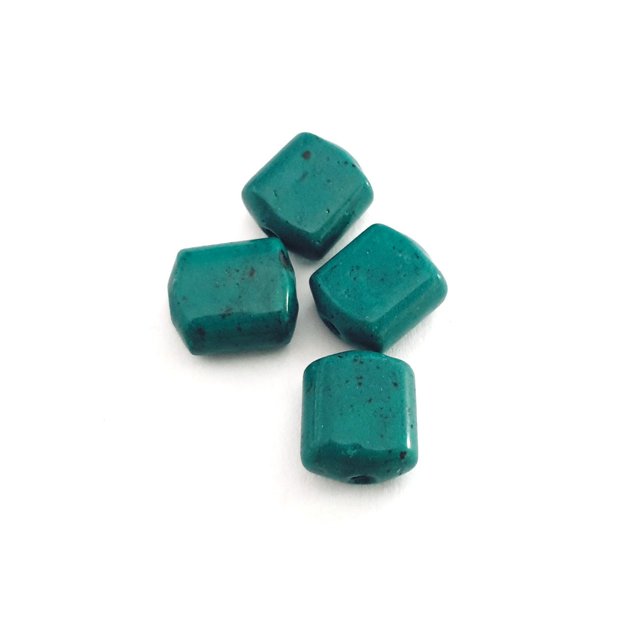 Tile 13mm Teal Marbled Czech Glass Bead