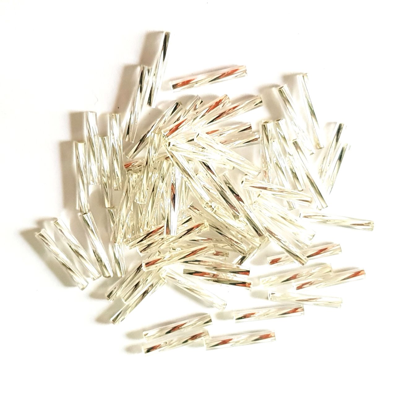 Bugle Bead Czech Glass Clear Silver Lined Silver Twisted 15mm