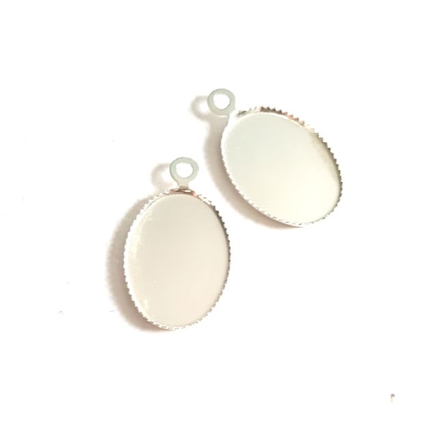 Flatback Stone Setting Oval 18x13mm Pendant Frame Silver Plated