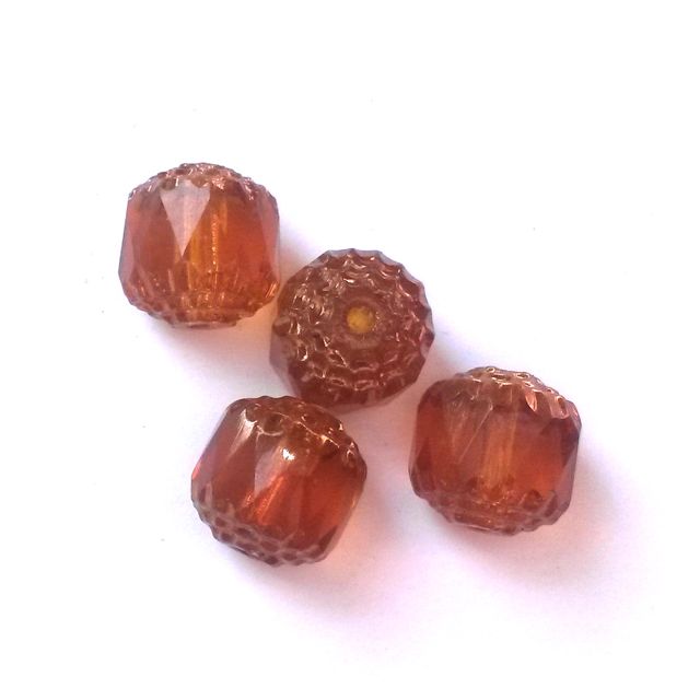 Cathedral Czech Glass Bead Barrel 10mm Topaz Bronze Crown
