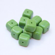 Cube 8x11mm Green Opaque Czech Glass Bead - Pack of 10