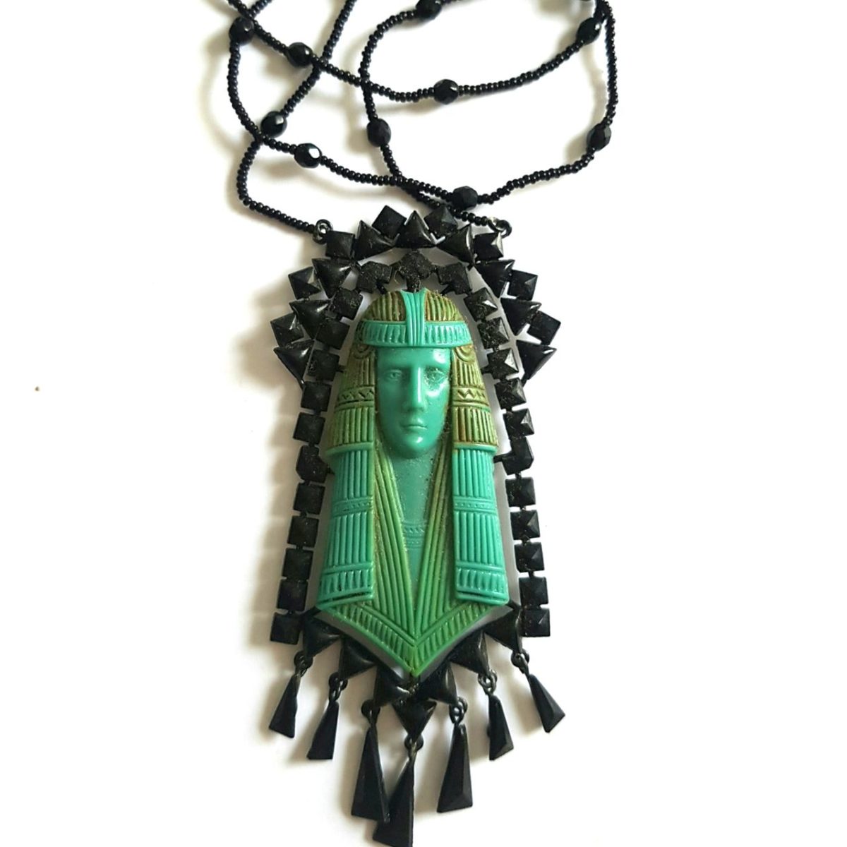 French Jet Egyptian Revivalist Pendant Necklace