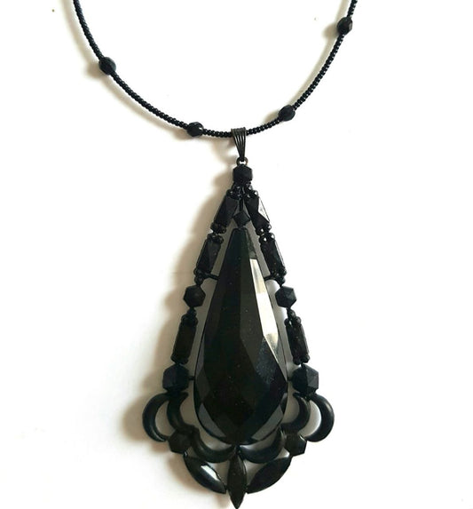 French Jet Tear Drop Pendant