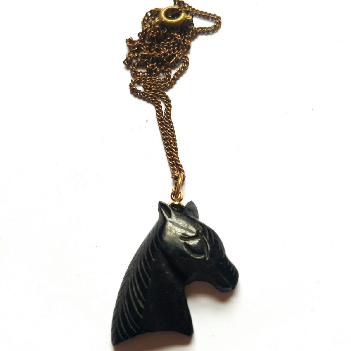 Boheme Pendant 1970s Horse Head Carved Stone