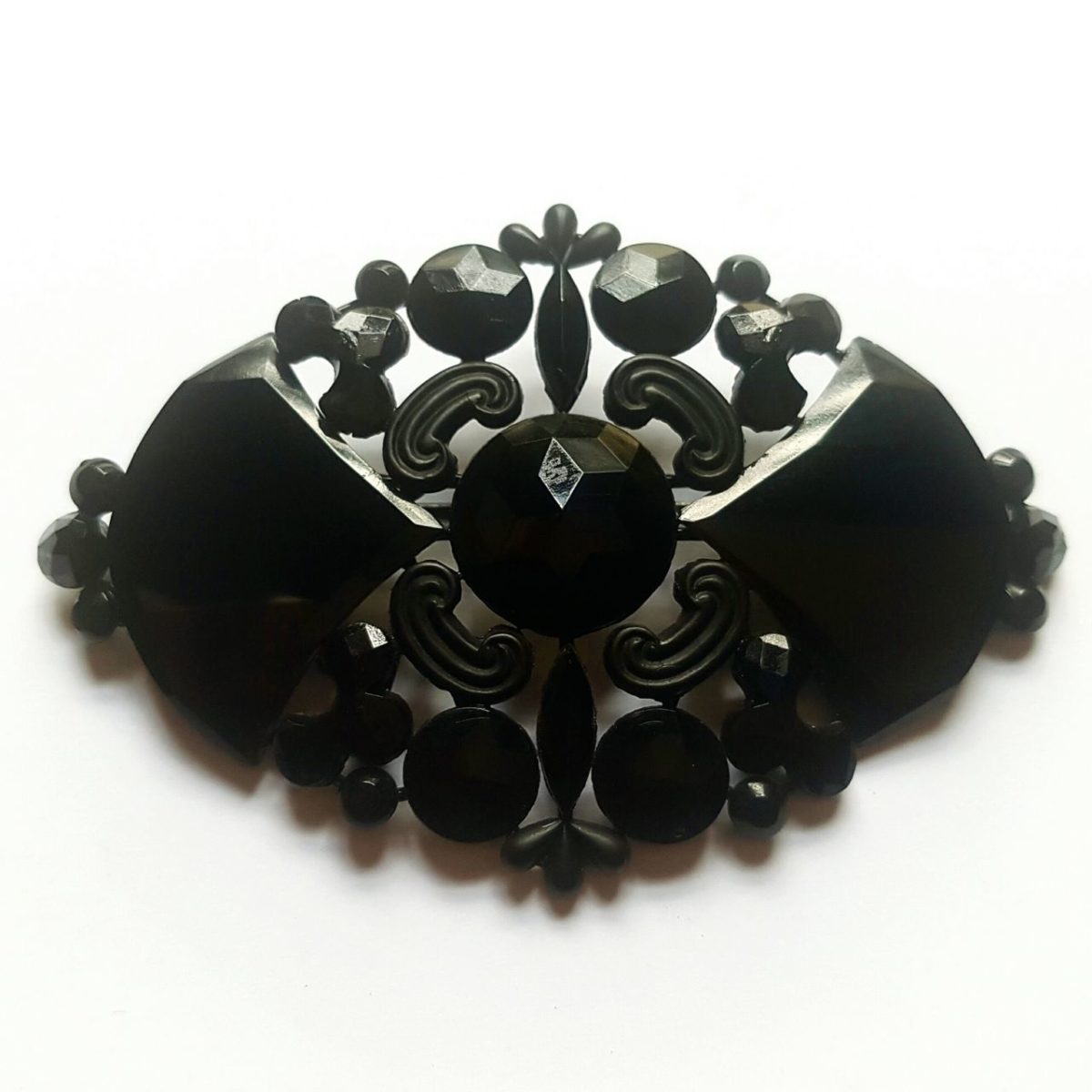 French Jet Edwardian Concave Brooch