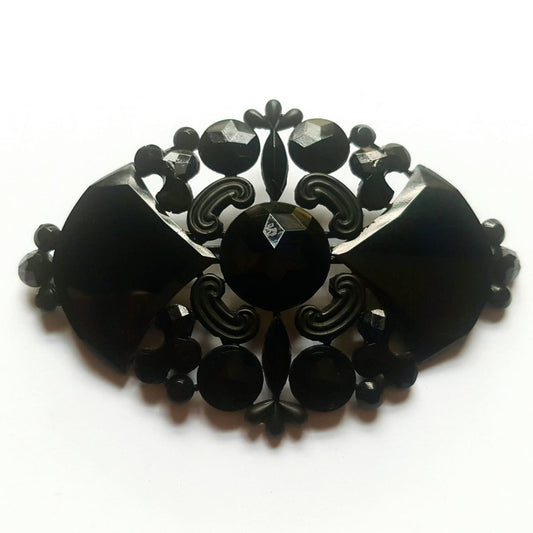 French Jet Edwardian Concave Brooch