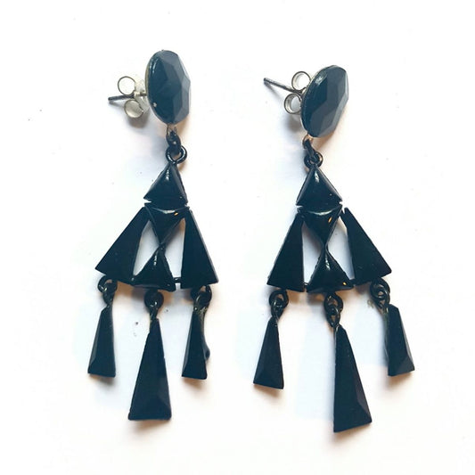 French Jet Triangle Stud Drop Earrings