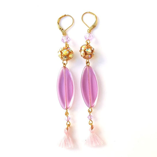 Femme Earrings Diamante Petal Tassel Violet