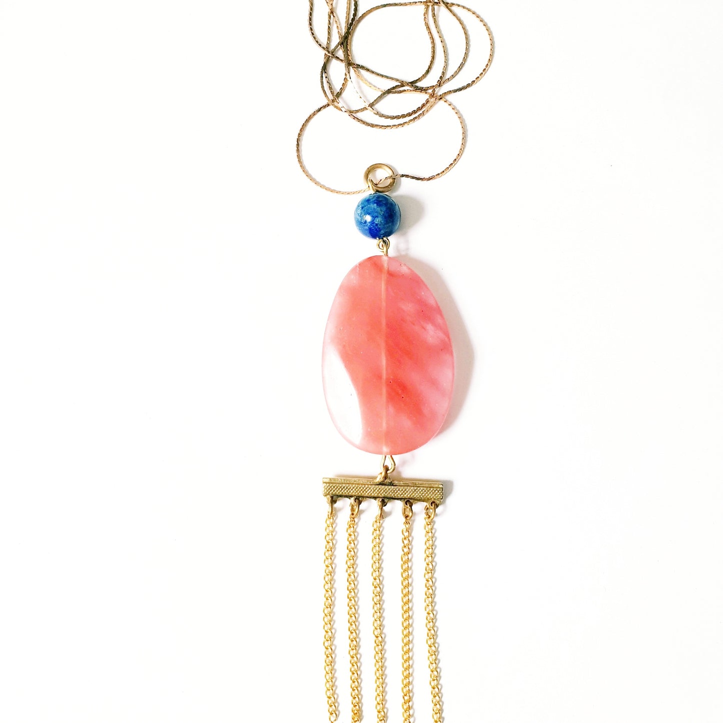 Fringed Pendant Gemstone Cherry Quartz Lapis