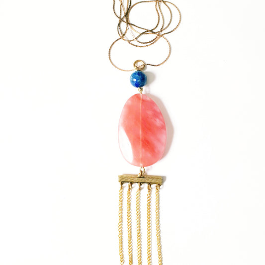 Fringed Pendant Gemstone Cherry Quartz Lapis