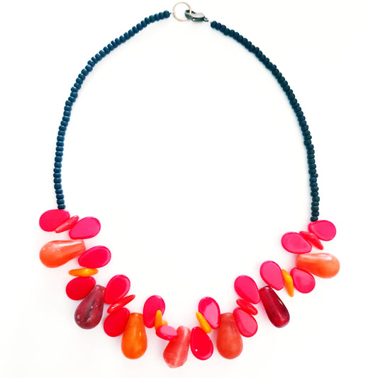 African Trade Bead Red Orange Necklace