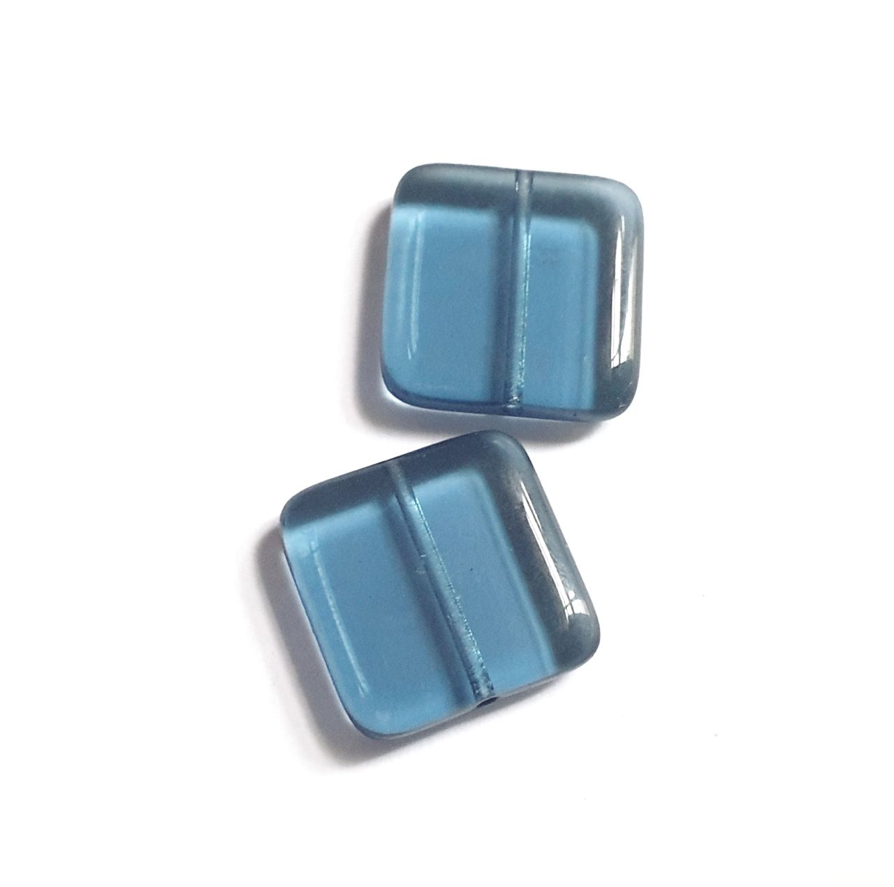 Square 20mm Montana Blue Transparent Czech Glass Bead