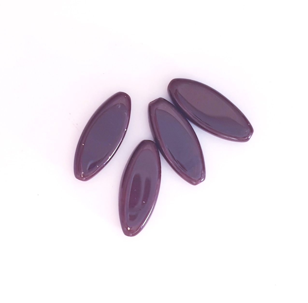Long Pointed Flat Oval 20x8mm Opaque Burgundy Czech Glass Bead