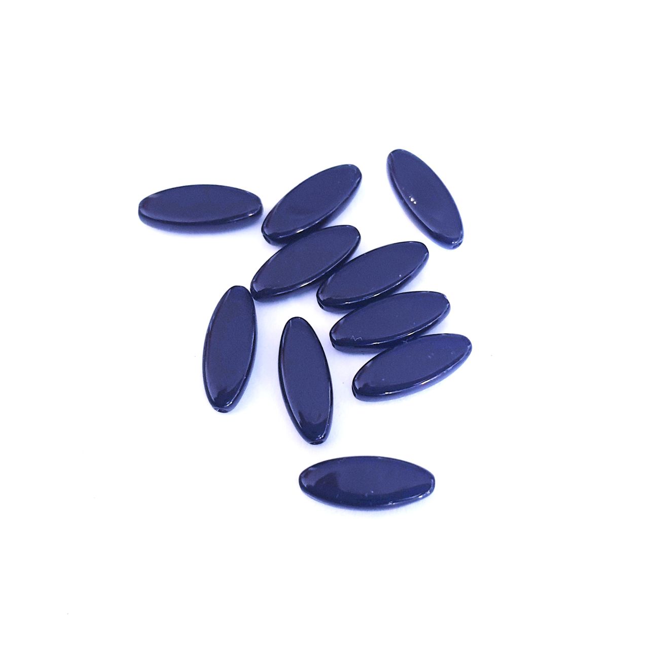 Black Opaque Petal Pointed Oval Spindle 16x6mm Czech Glass Bead