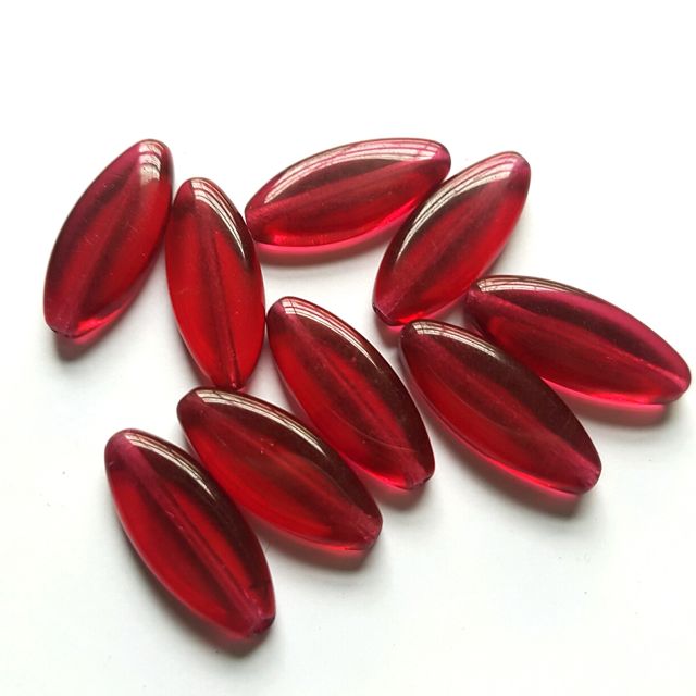 Red Petal 20x8mm Transparent Cherry Czech Glass Bead - Pack of 10