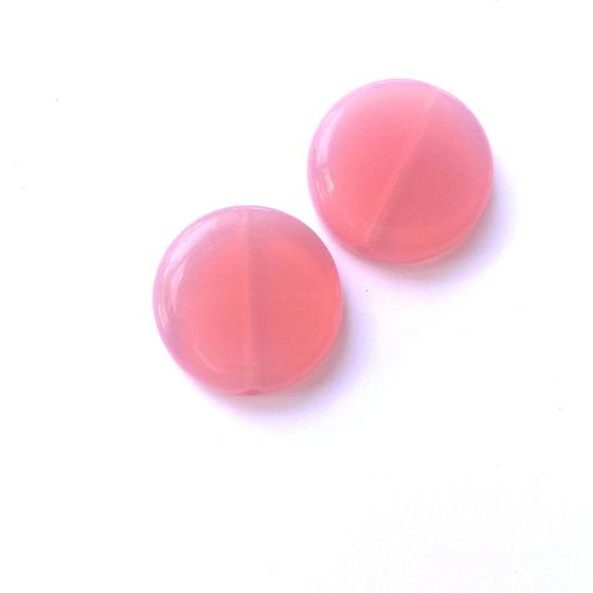 Coin 17mm Pink Opalino Czech Glass Bead
