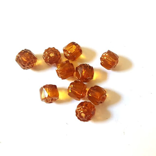 Cathedral Czech Glass Bead Barrel 6mm Topaz Transparent Bronze Crown - Pack of 10