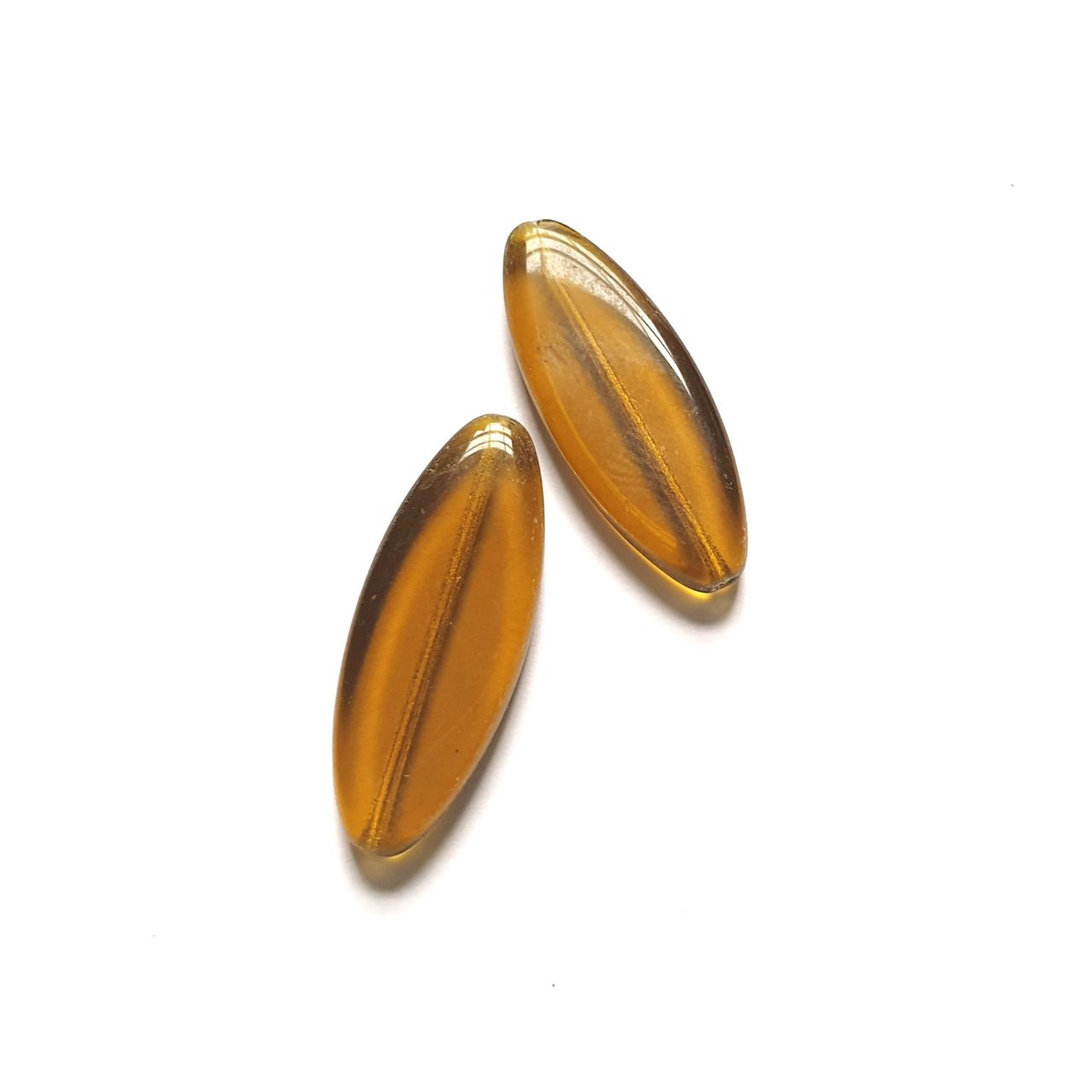 Moss Transparent Petal Pointed Oval Spindle 30x11mm Czech Glass Bead