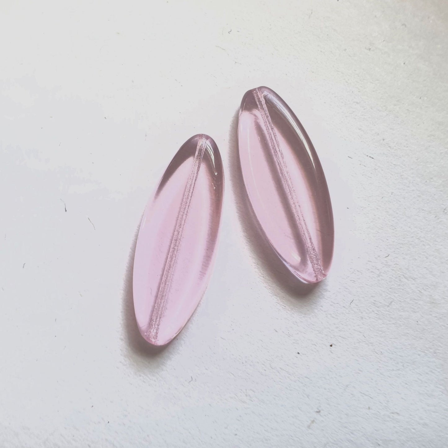 Pink Transparent Petal Pointed Oval Spindle 30x11mm Czech Glass Bead