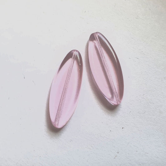 Pink Transparent Petal Pointed Oval Spindle 30x11mm Czech Glass Bead