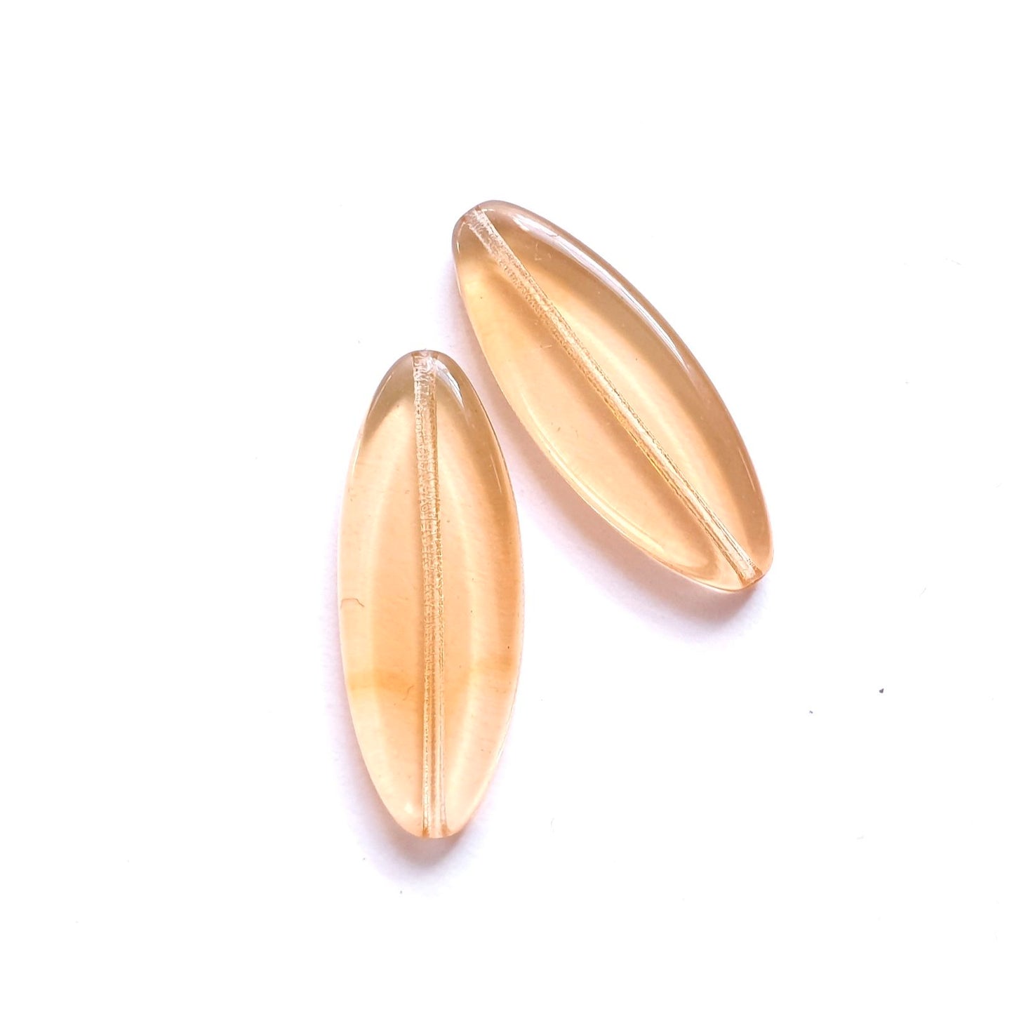 Peach Transparent Petal Pointed Oval Spindle 30x11mm Czech Glass Bead
