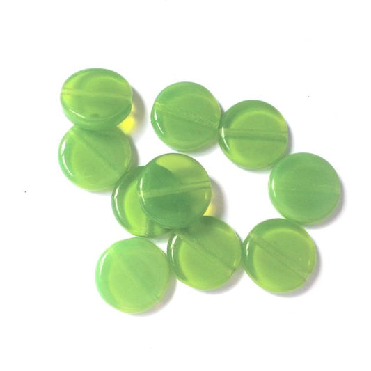 Coin 12mm Green Opalino Czech Glass Bead