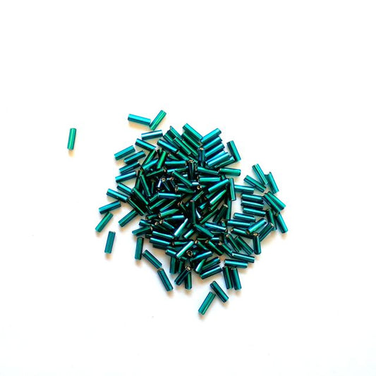 Bugle Bead Czech Glass Teal Silver Lined  3' 6mm