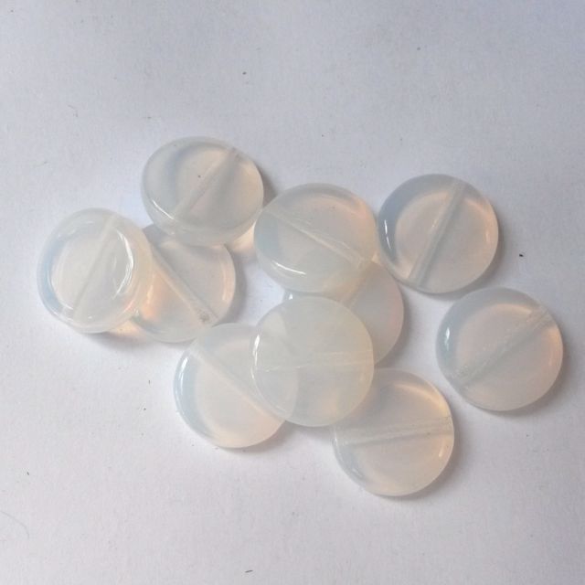 Coin 12mm White Opalino Czech Glass Bead