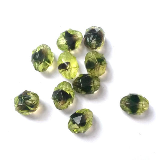 Cathedral Czech Glass Bead 10x8mm Lantern Chartreuse Animal Print Mix