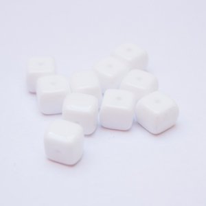 Cube 8x11mm White Opaque Czech Glass Bead