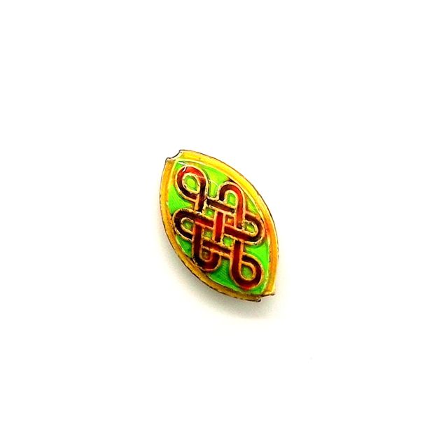 Cloisonne Metal Bead 20x12mm Flat Oval Geometric Lime Green