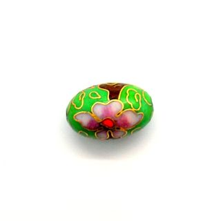 Cloisonne Metal Bead 15x10mm Oval Green Gold