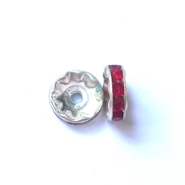 Rhinestone Rondell 10mm Red Silver Czech Crystal