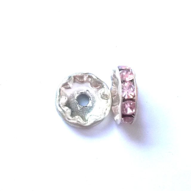 Rhinestone Rondell 10mm Pink Silver Czech Crystal