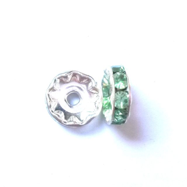 Rhinestone Rondell 10mm Peridot Silver Czech Crystal