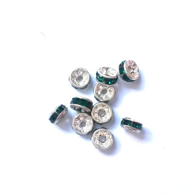 Rhinestone Rondell 5mm Emerald Silver Czech Crystal