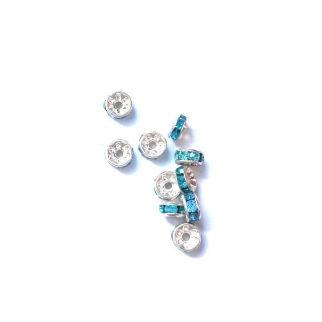 Rhinestone Rondell 5mm Aquamarine Silver Czech Crystal