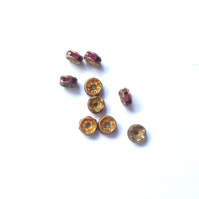 Rhinestone Rondell 5mm Fuschia Gold Czech Crystal