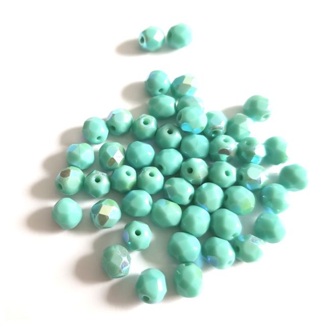6mm Aqua Opaque AB Czech Fire Polished Bead