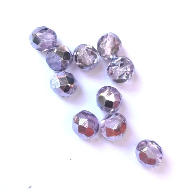 8mm Lilac Apollo Czech Fire Polished Glass Bead