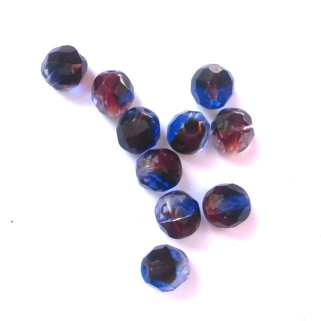 8mm Dark Red Royal Mix Czech Fire Polished Glass Bead