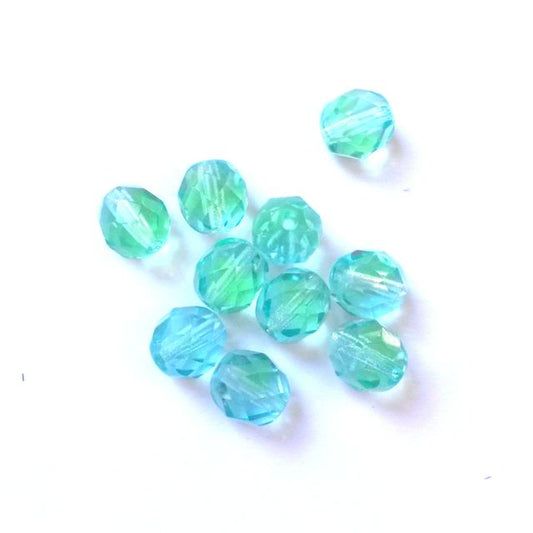 8mm Two Colour Mint Aquamarine Czech Glass Bead