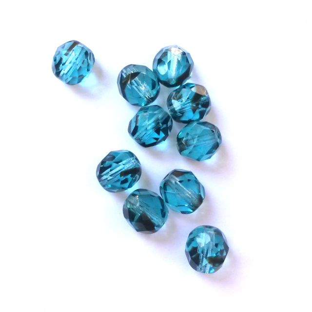8mm Teal Animal Print Czech Fire Polished Glass Bead