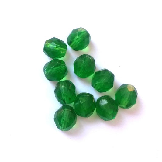8mm Emerald Transparent Czech Fire Polished Glass Bead