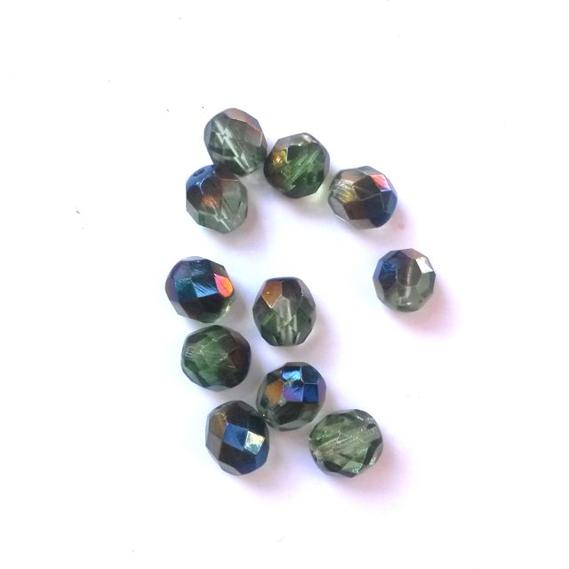 8mm Erinite Sage Azura Czech Fire Polished Glass Bead