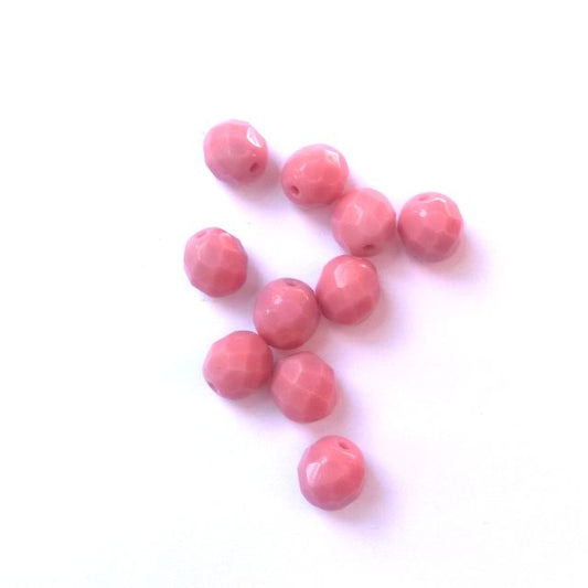 8mm Pink Opaque Czech Fire Polished Glass Bead