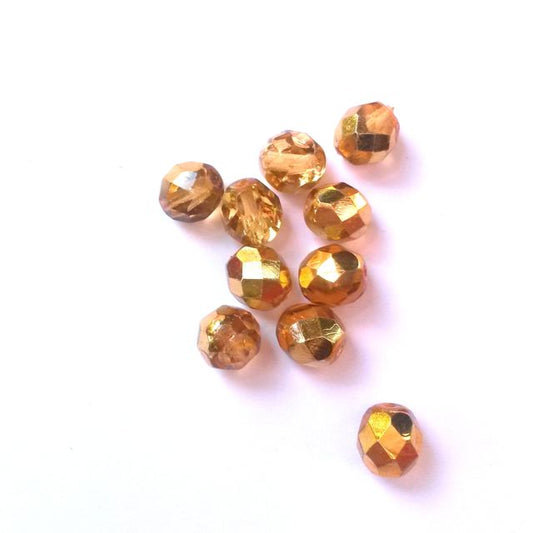 8mm Gold Apollo Czech Fire Polished Glass Bead